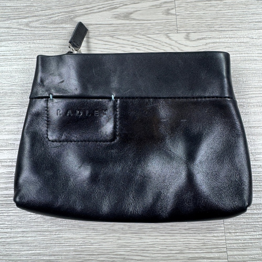 Radley Women's Cosmetic Bag Pouch Black Leather Small Zippered Travel Toiletry